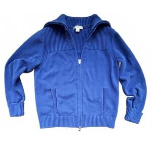 Pendleton Full Zip Wide Collar Sweater in Blue - M